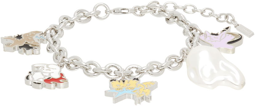 Zapestnica We11done We11done Silver-Tone Metal Monster Charms Bracelet with Faux Pearl Kovinski | WD-AJ2-25-525-U-SV