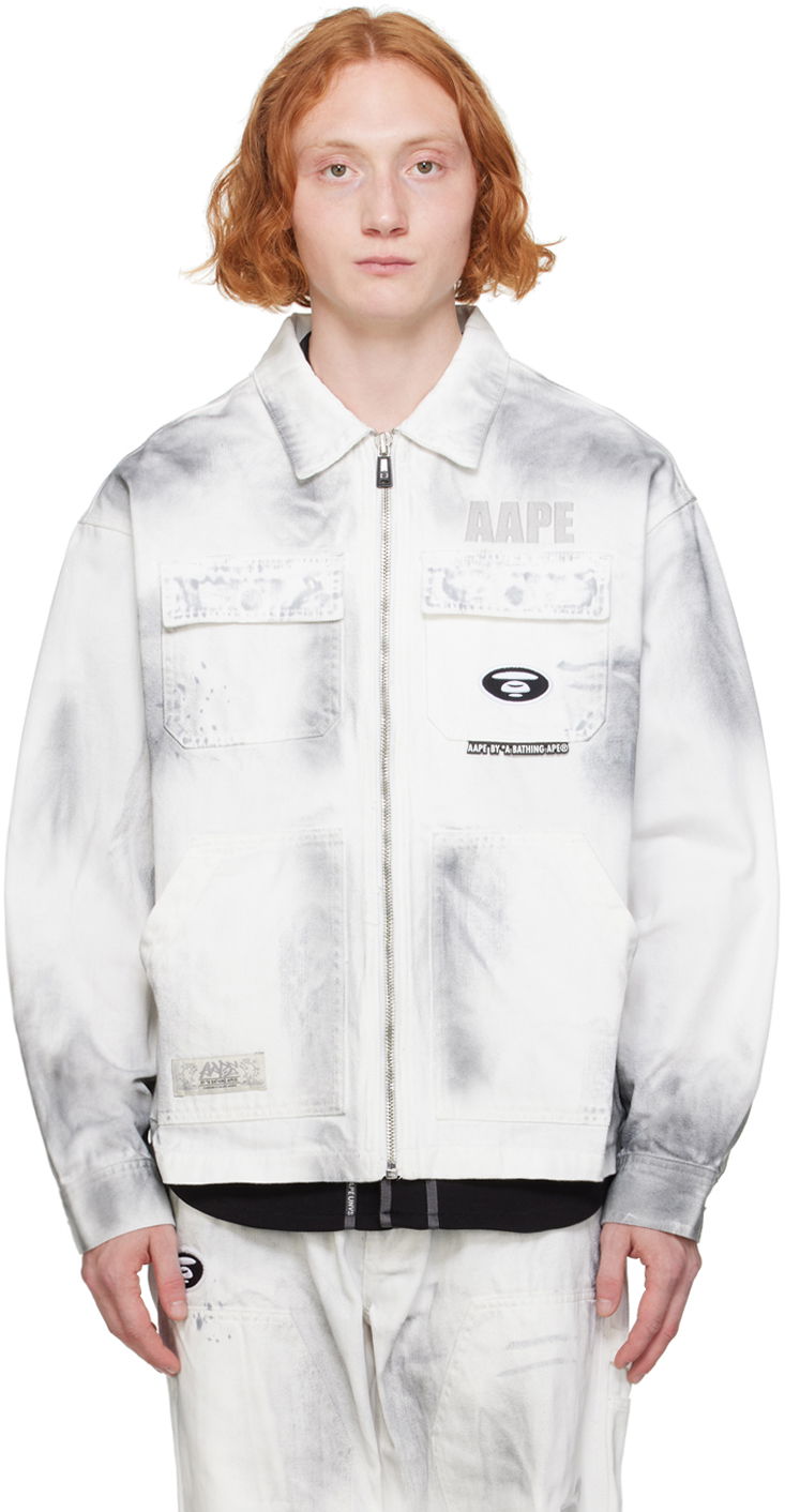 Jakna AAPE by A Bathing Ape AAPE by A Bathing Ape Faded Denim Jacket Bela | AAPLJM7644XXMWHB