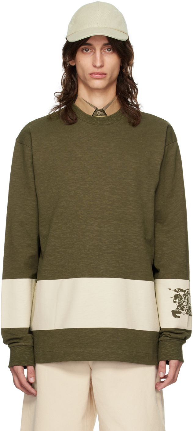 Majica Burberry Green EKD Stripe Long Sleeve T-Shirt Zelena | 8091889