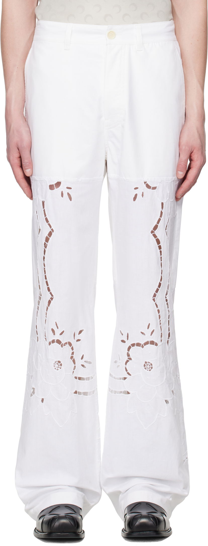 Hlače Marine Serre Marine Serre Regenerated Household Linen Wide Leg Trousers Bela | UPA056A UWOV0007