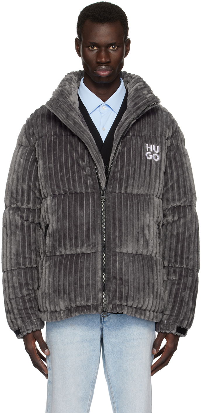 Puhovka BOSS Faux-Fur Puffer Jacket Siva | 50521464