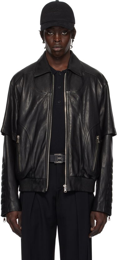 Bomber jakna Balmain Balmain Layered Leather Jacket Črna | EH1TF936LC62, 0