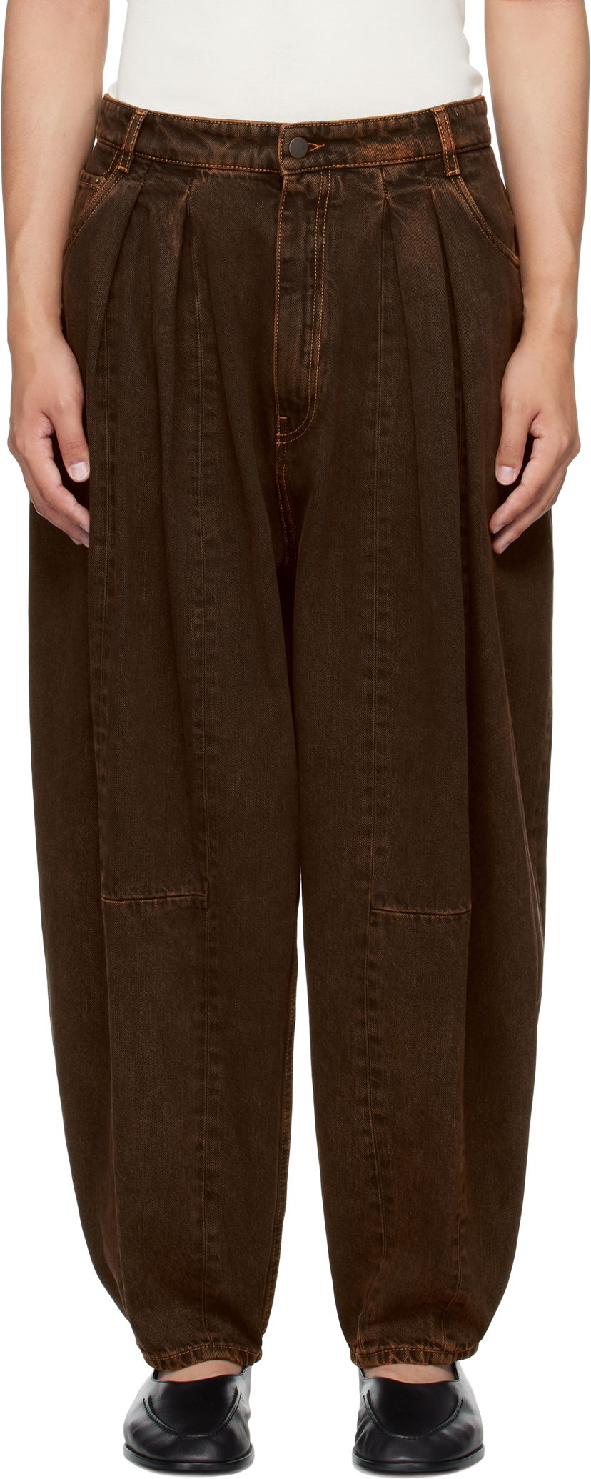 Hlače HED MAYNER Hed Mayner Pleated Denim Trousers Rjava | HMMB67030A-HB252