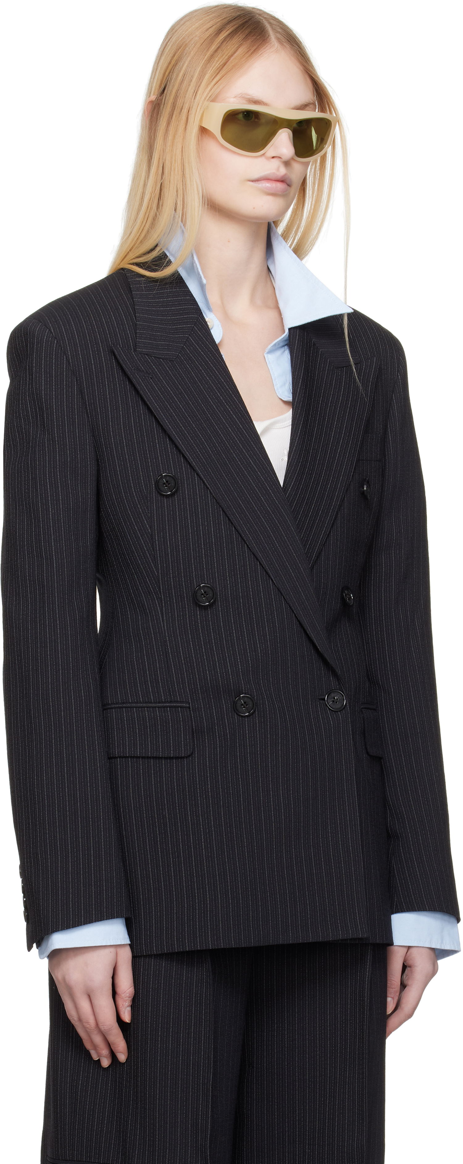 Jakna Acne Studios Acne Studios Double-Breasted Pinstripe Blazer Črna | AH0300-, 1