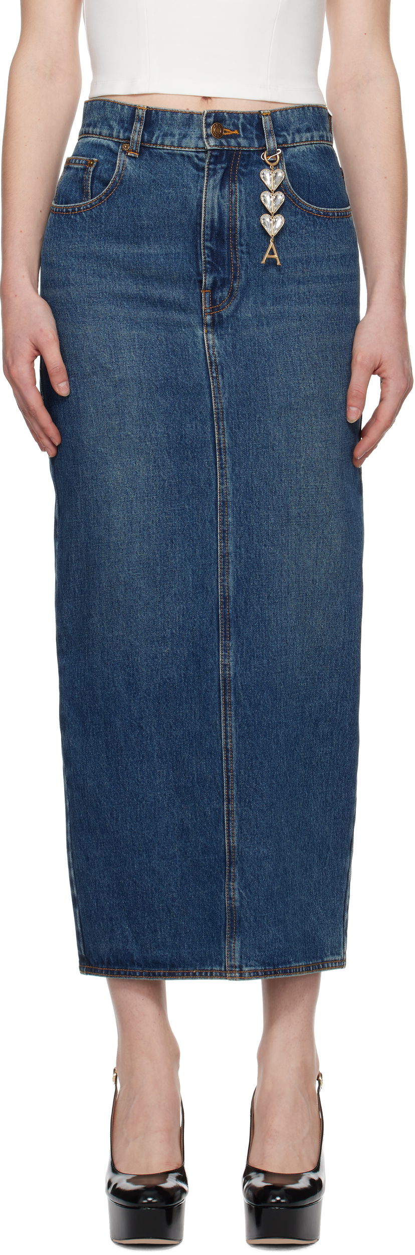 Krila Area Denim Midi Skirt With Zipper Modra | PF24AWSK0018DE01