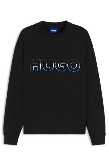 Pulover BOSS Cotton-terry sweatshirt with ombré logo embroidery Črna | 50549148