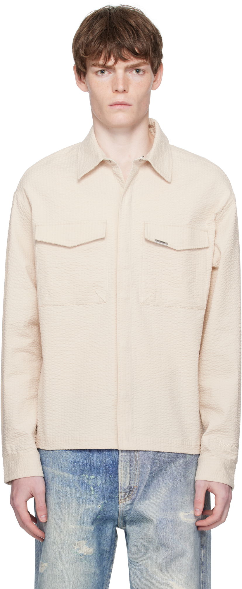 Srajce Represent Clo Represent Textured Long Sleeve Shirt Bež | MLM100312