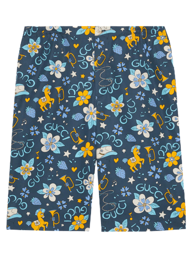 Kratke hlače Gucci Flower And Pony Shorts Modra | 672698 ZAITH 4520