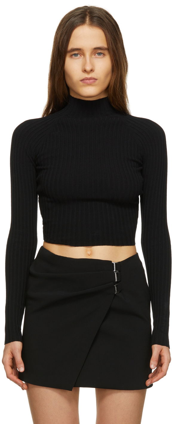 Majica Dion Lee Ribbed Knit Turtleneck Crop Top Črna | A7548R22