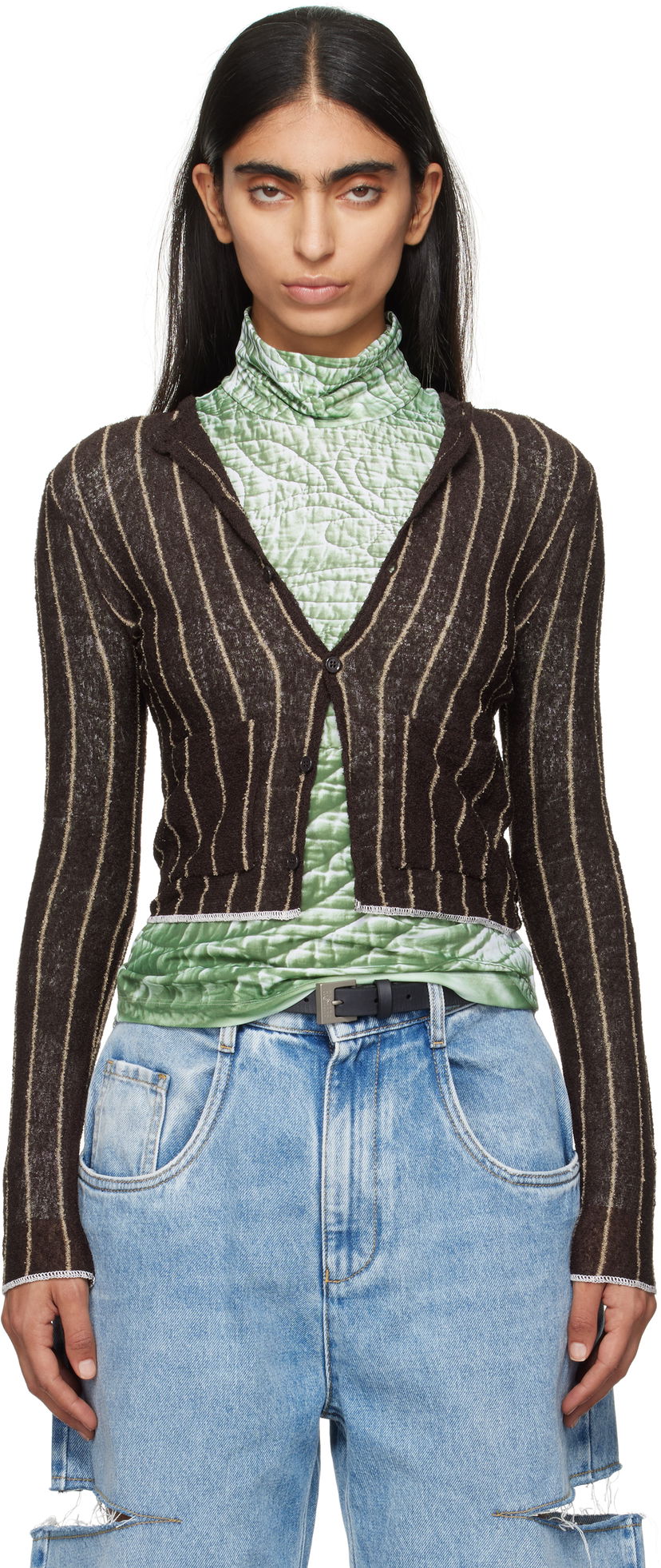 Pleteni pulover Maison Margiela Pinstripe Cardigan Rjava | S62HP0020 M13077