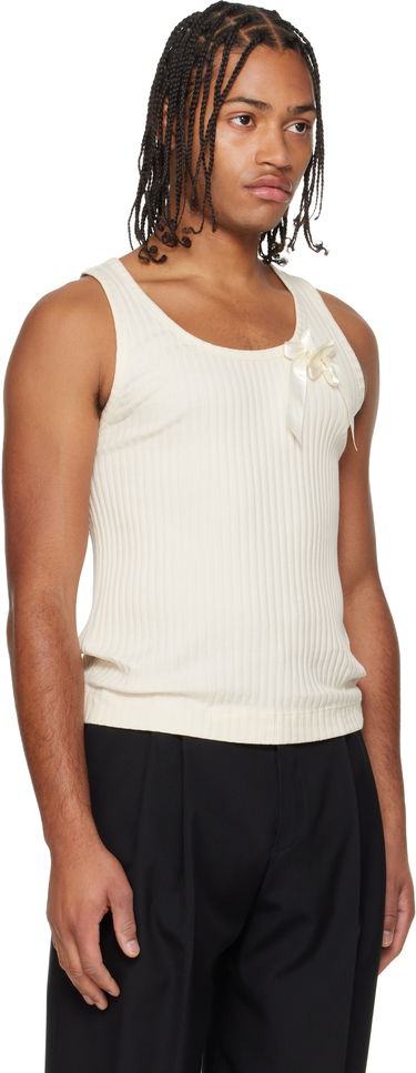Majica brez rokavov Simone Rocha Ribbed Ribbon Daisy Tank Top Bela | 5377 1230, 1