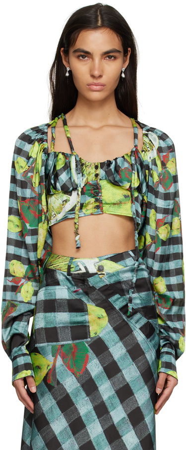 Krop-top Ottolinger Ottolinger Lemon Gingham Tie-Front Crop Top Zelena | 1101204, 0