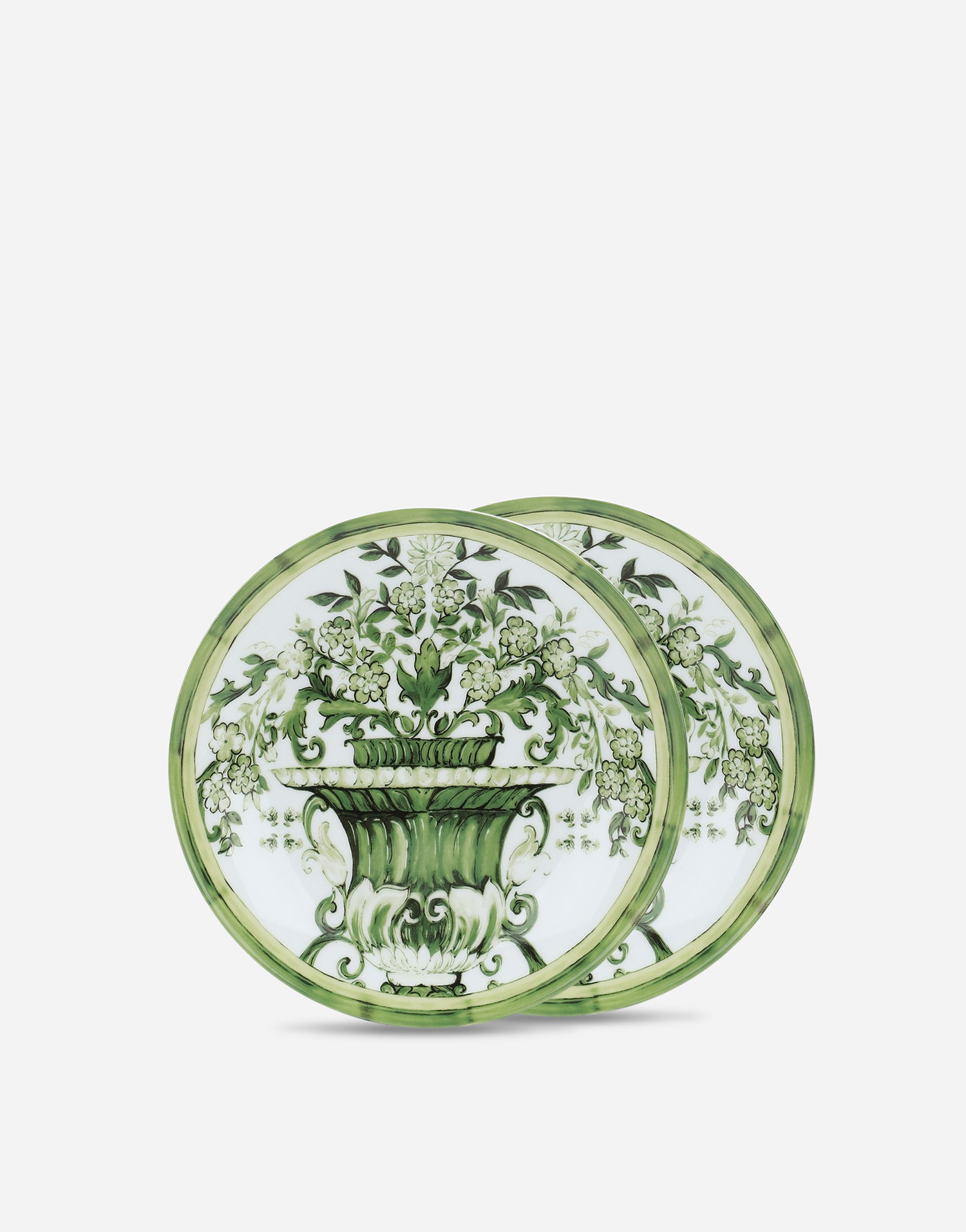 Home decor Dolce & Gabbana Dolce & Gabbana Set of 2 Porcelain Dessert Plates with Green Floral Urn Design Zelena | TC0S03TCA88UV019, 0
