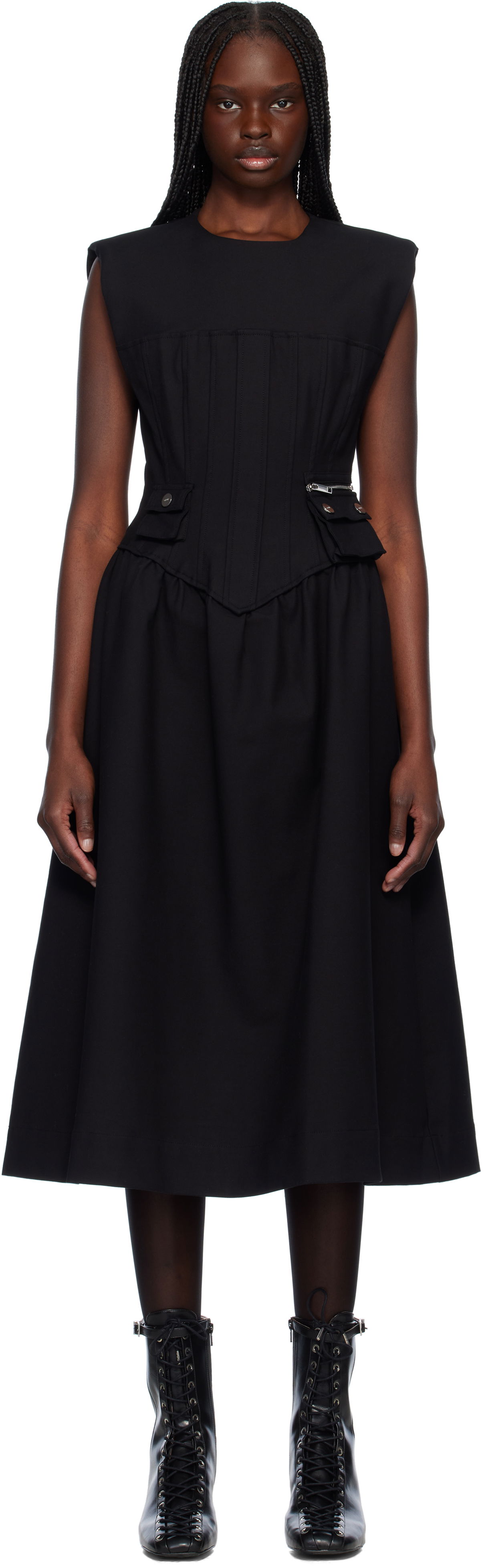 Obleke GANNI Ganni Corset Midi Dress Črna | W0390, 0