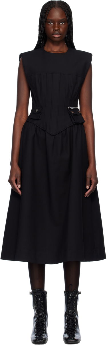 Obleke GANNI Ganni Corset Midi Dress Črna | W0390, 0