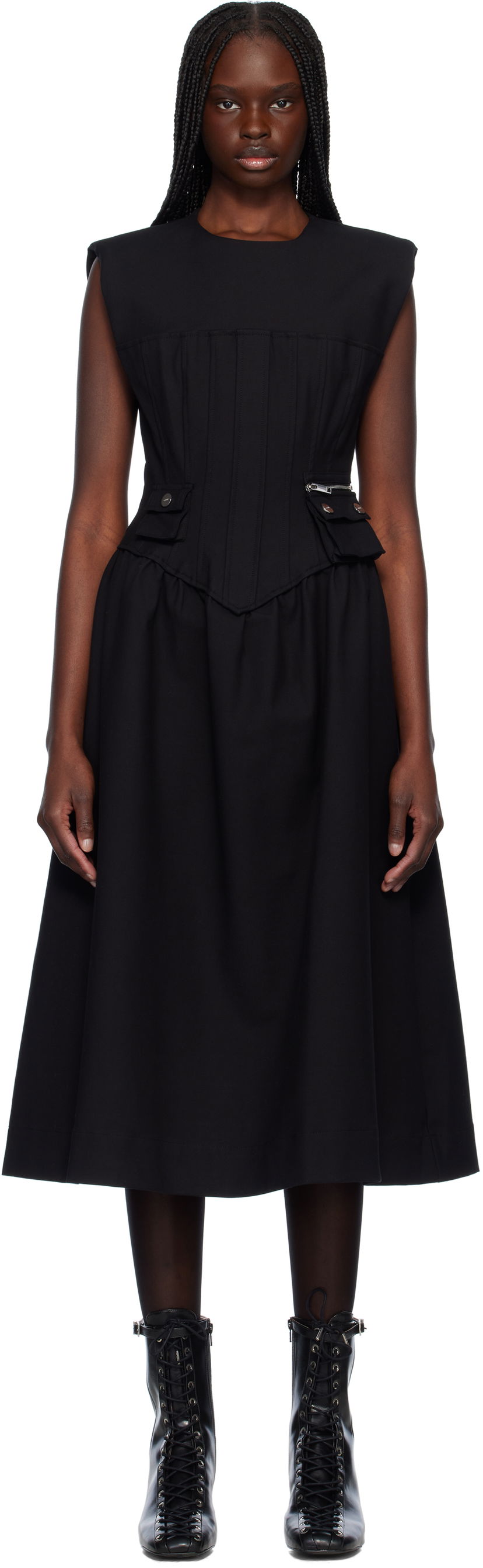 Obleke GANNI Ganni Corset Midi Dress Črna | W0390