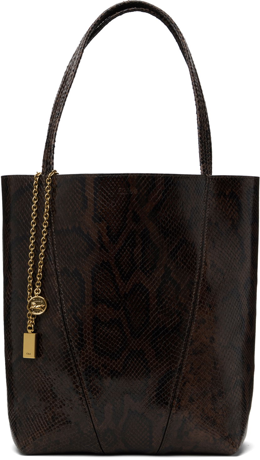 Tote bag CHLOÉ Chloé 'Spin' Snakeskin Tote Rjava | CH25US811P20