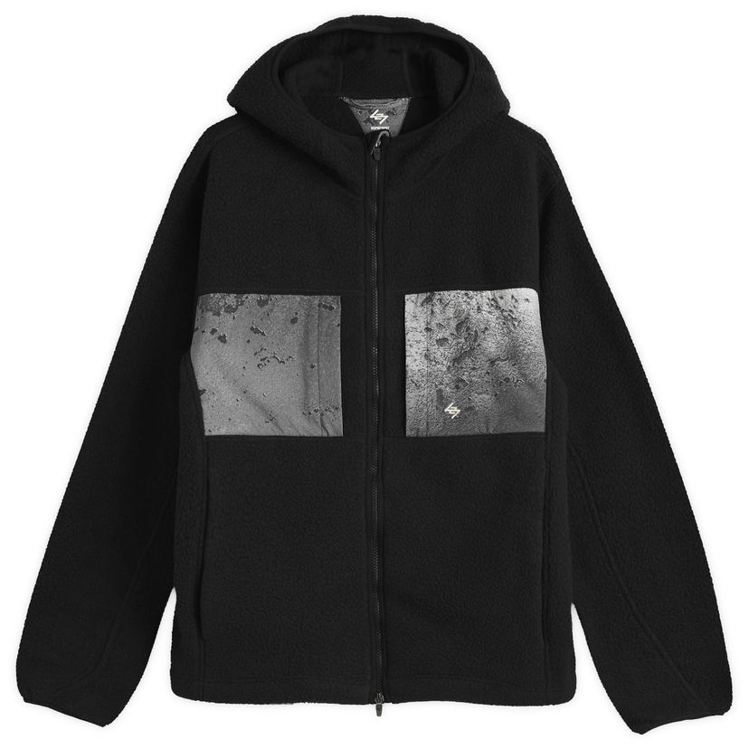 Pulover Represent Clo 247 Borg Fleece Hooded Full-Zip Jacket with Textured Chest Pockets Črna | 247M100015-01