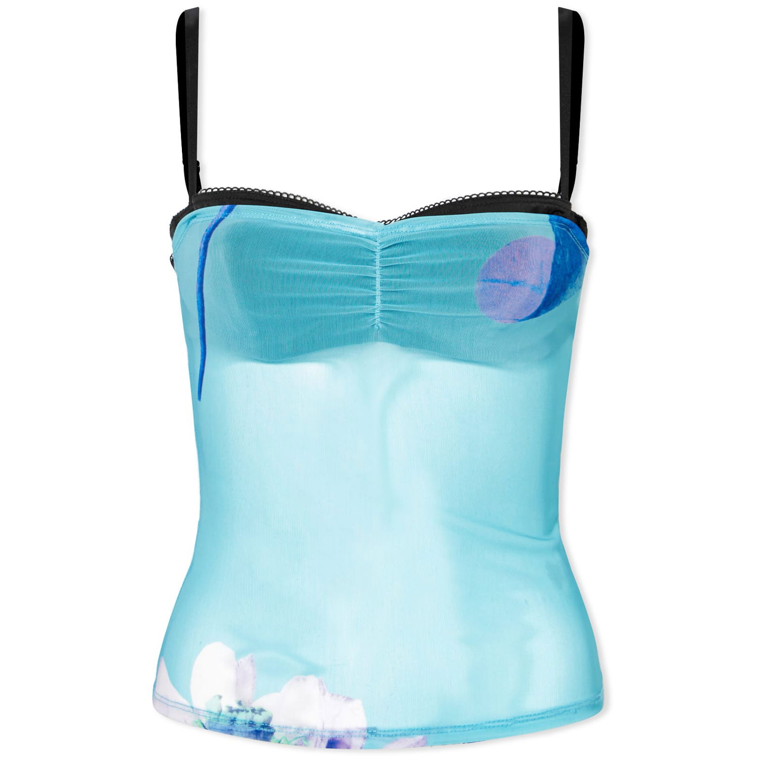 Majica brez rokavov Miaou Miaou Enzo Lotus Print Sheer Mesh Camisole Top, Size Small Modra | 7092PM3BLO, 0