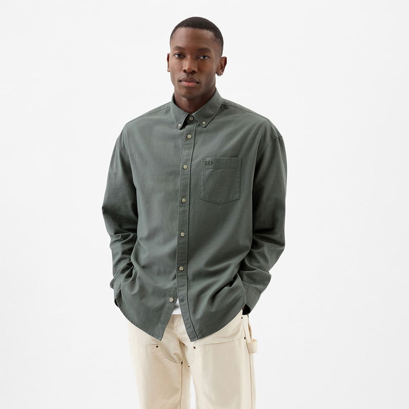 Srajce GAP Longsleeve Standard-Fit Oxford Logo Shirt Laurel Wreath Green 17-6 Siva | 887258-03