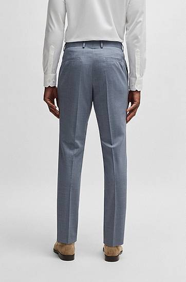 Hlače BOSS Patterned Virgin-Wool Blend Formal Trousers Modra | 50540713, 1