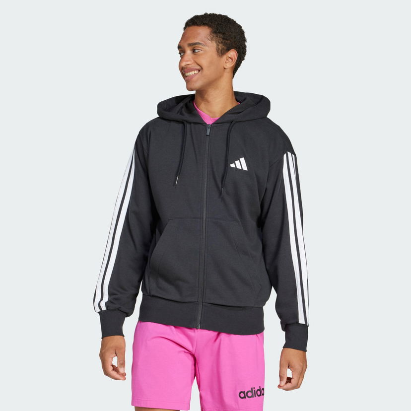 Pulover adidas Performance 3-Stripes Full-Zip Terry Hoodie Črna | JD1877
