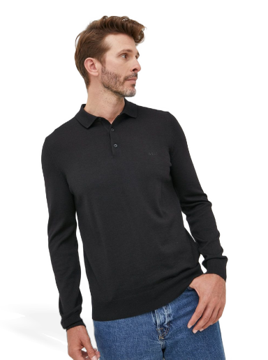 Pleteni pulover BOSS Polo Sweater Virgin Wool Logo Črna | 50476357
