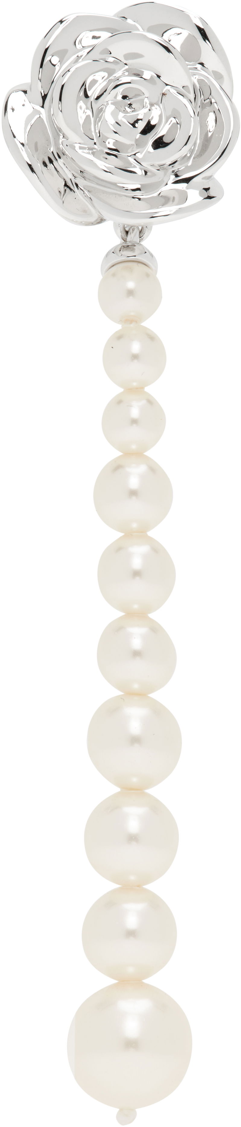 Uhani SHUSHU/TONG YVMIN Edition Pearl String Rose Single Earring Bela | 22318SLV00DN