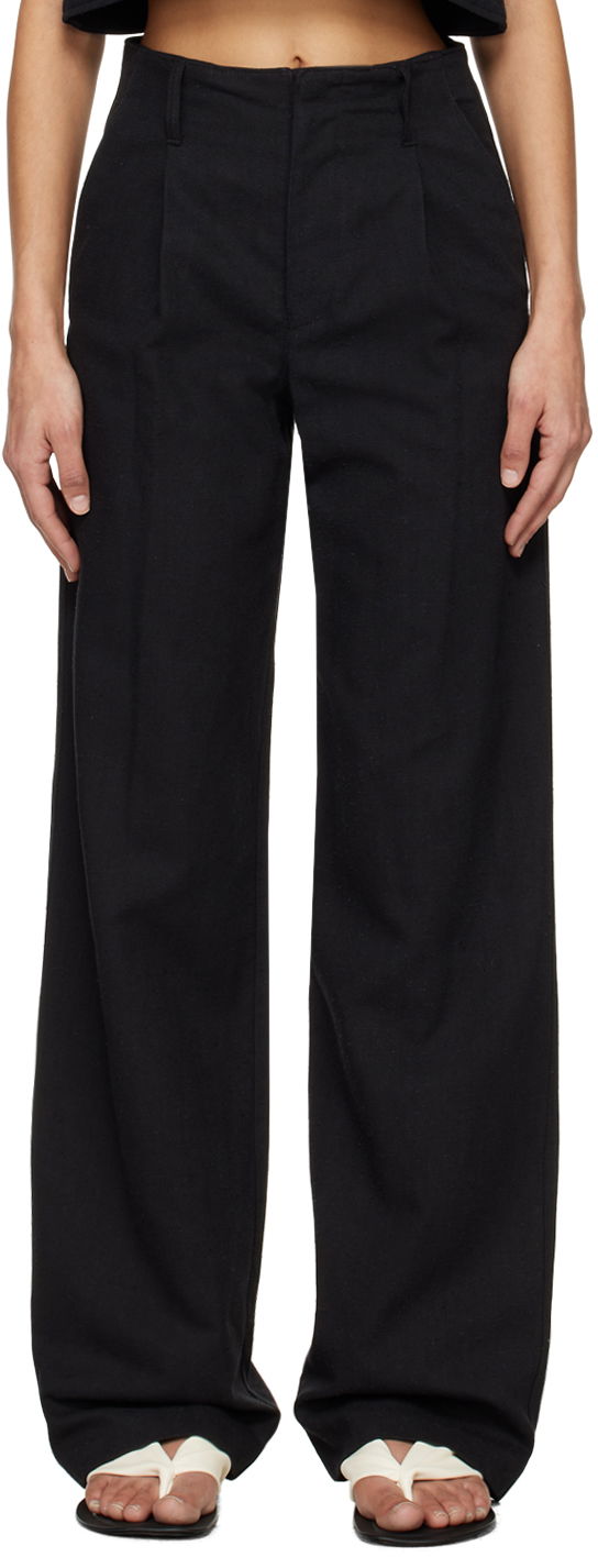 Hlače Loulou de Saison Loulou de Saison Jiva Wide-Leg Trousers Črna | JIVA