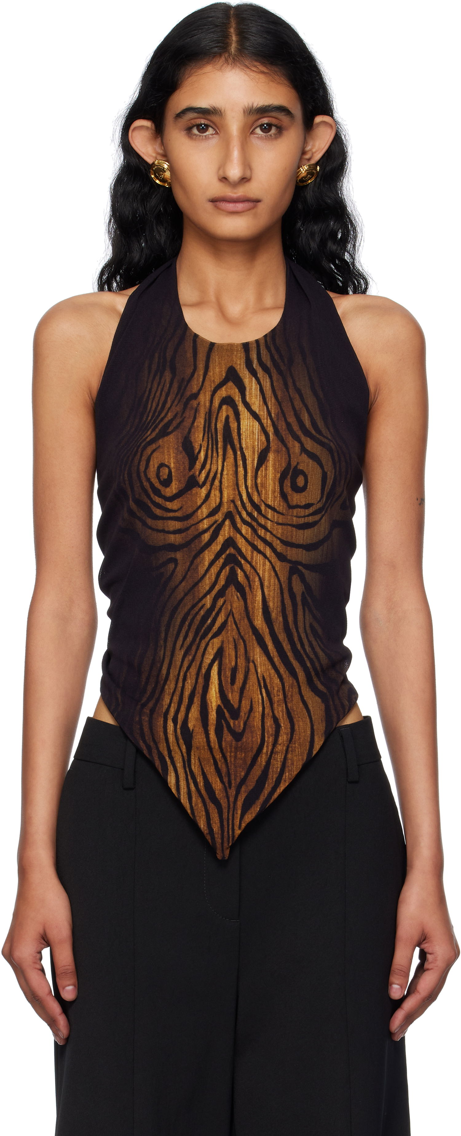 Majica brez rokavov Jean Paul Gaultier Jean Paul Gaultier Scarf Print Wood Halter Top Črna | 25/03-W-TO316-M002P-0060, 0