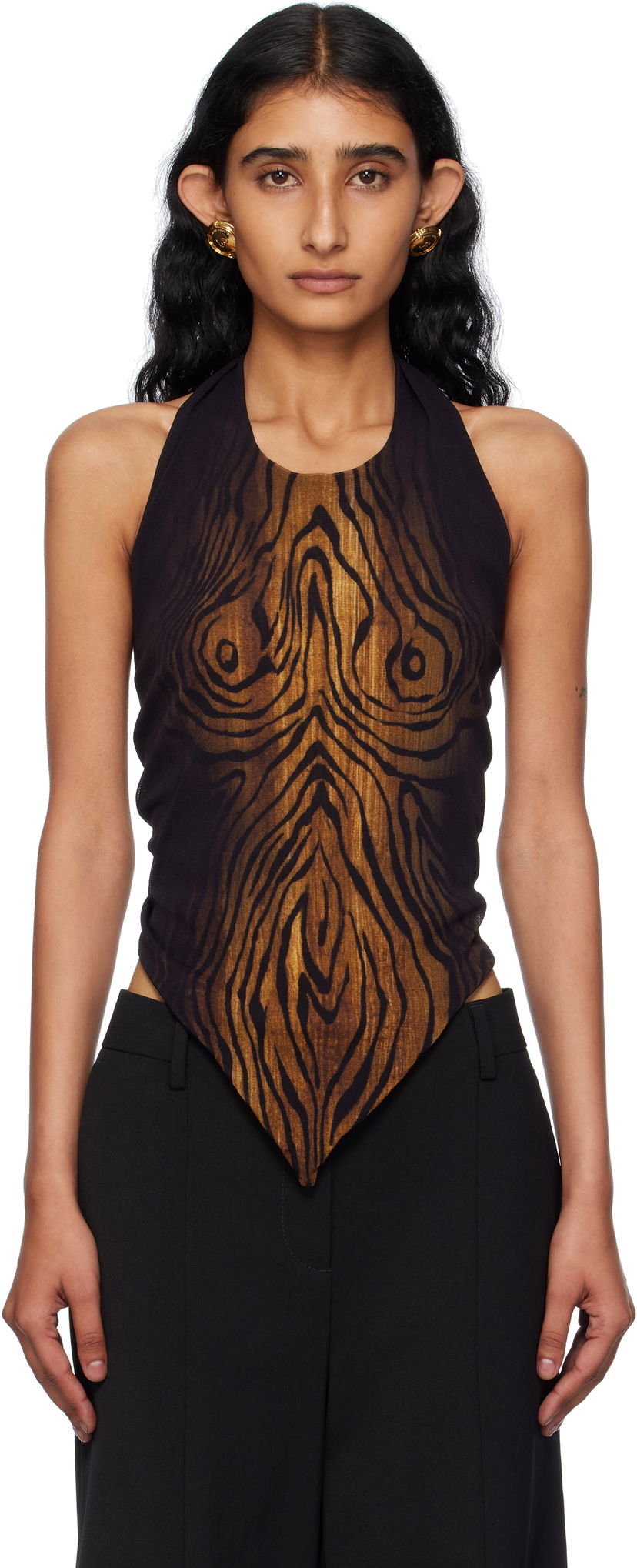 Majica brez rokavov Jean Paul Gaultier Jean Paul Gaultier Scarf Print Wood Halter Top Črna | 25/03-W-TO316-M002P-0060