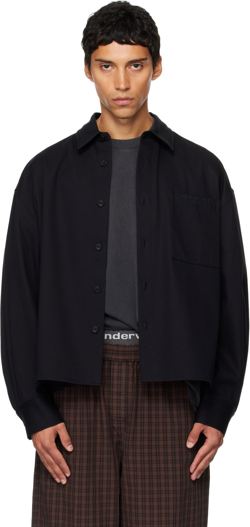 Srajce Alexander Wang Alexander Wang Boxy Cropped Long Sleeve Shirt Črna | 6WC3251092