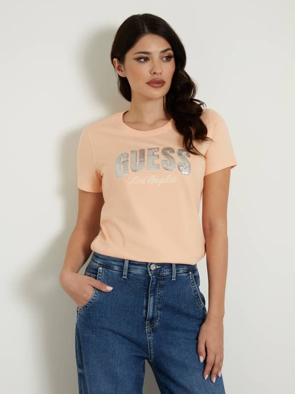 Majica GUESS Rhinestones Front Logo T-Shirt Bež | W4GI31I3Z14
