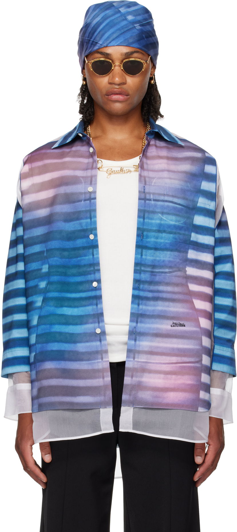 Srajce Jean Paul Gaultier Jean Paul Gaultier 'The Petit-Grand Air' Print Shirt Modra | 25/03-U-ST032-W018P-565034