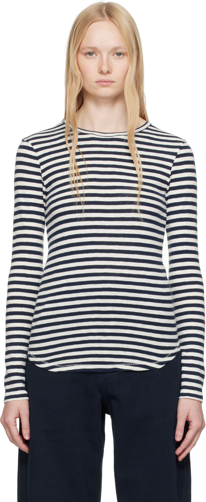 Majica YMC YMC Earth Stripe Long Sleeve T-Shirt Mornarica | Q6AZE