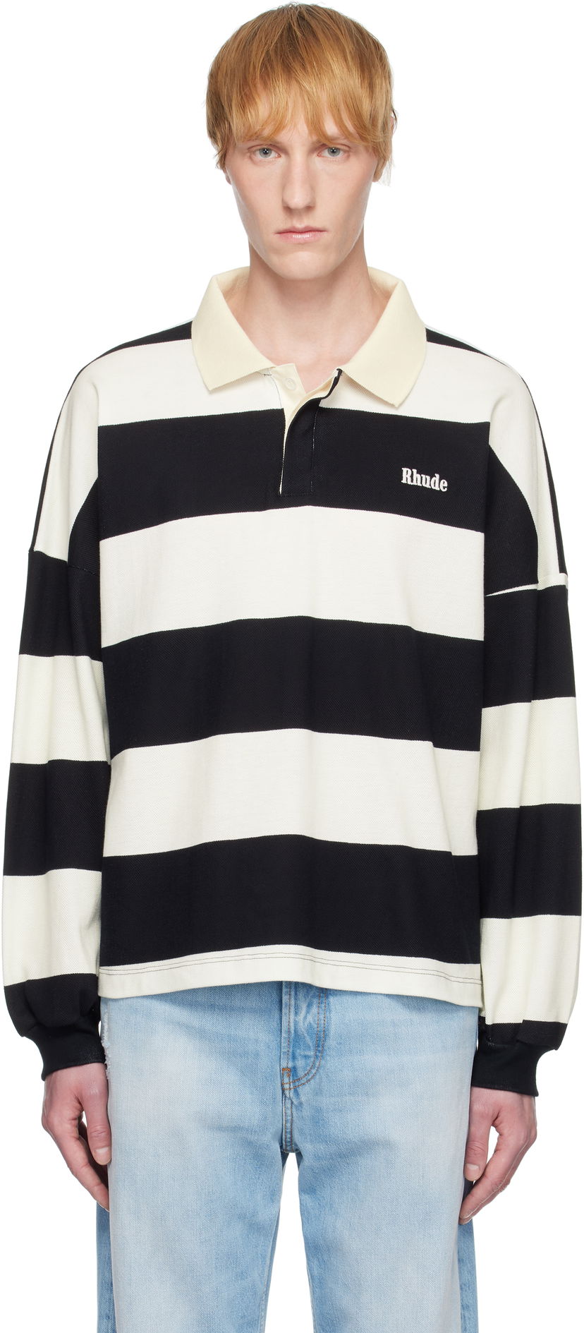 Polo majica Rhude Rhude Striped Piqué Polo Bela | RHSS25PO03012