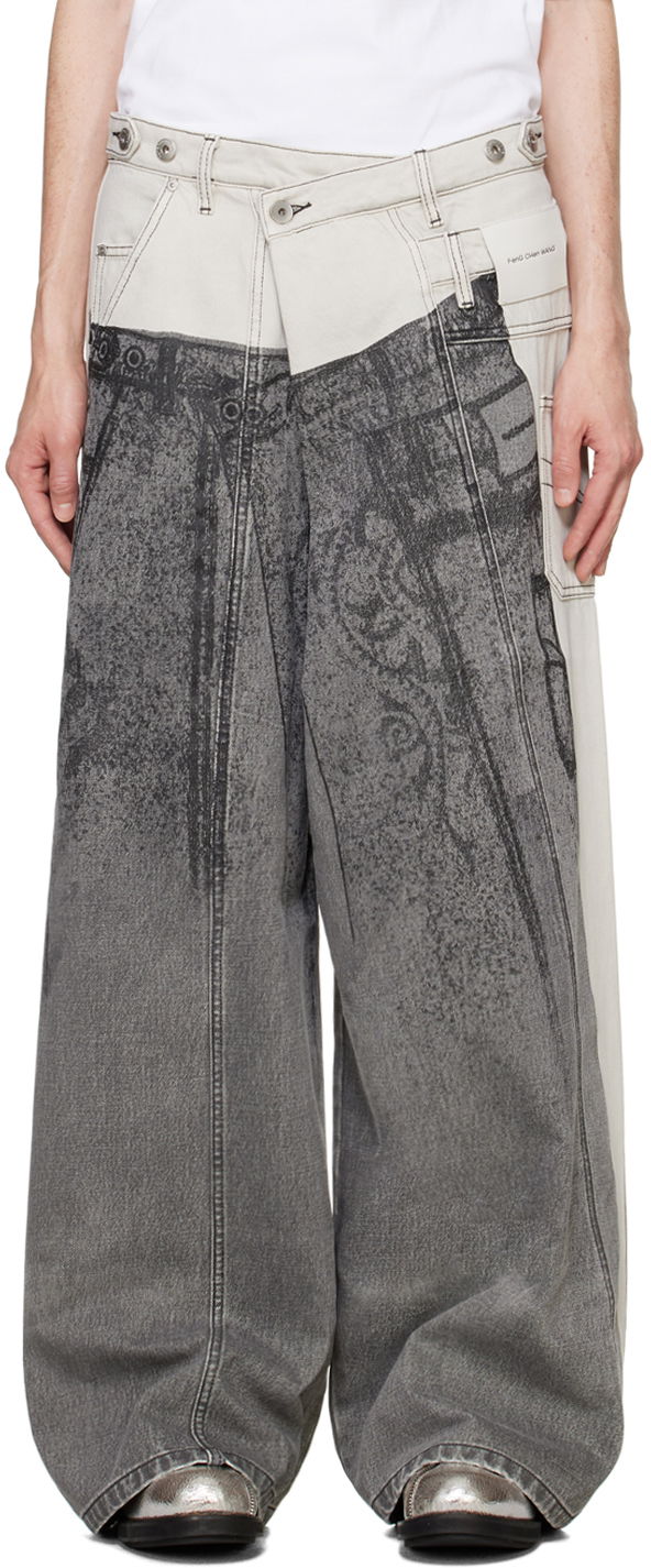 Kavbojke Feng Chen Wang Feng Chen Wang Paneled Jeans Siva | FUF18TR07