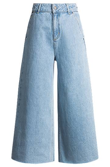 Kavbojke BOSS Wide-Leg Cropped Jeans Modra | 50538120