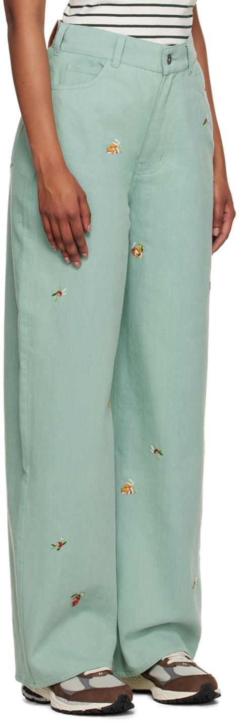 Kavbojke YMC YMC Embroidered Papa Jeans Zelena | Q4UAF, 1