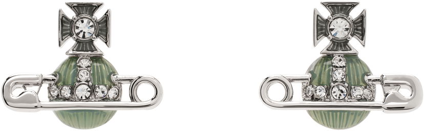Uhani Vivienne Westwood Vivienne Westwood Kitty Orb and Safety Pin Earrings Zelena | 6201033P-02P574-