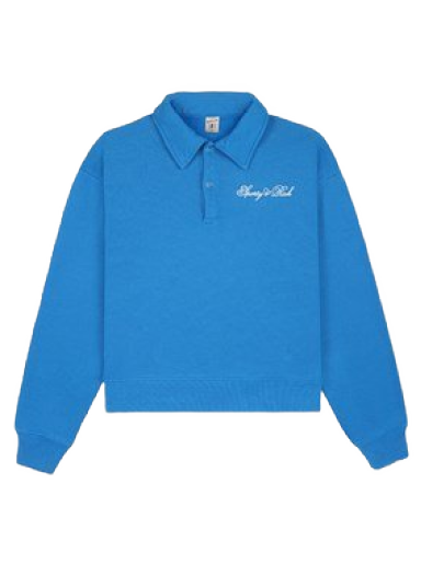 Pleteni pulover Sporty & Rich Cursive Logo Embroidered Polo Crewneck Modra | PO851RB