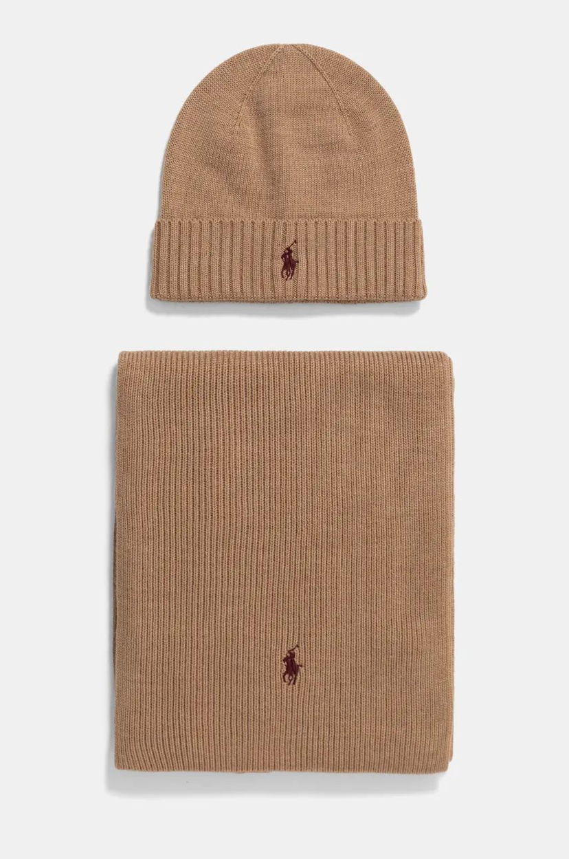 Šala Polo by Ralph Lauren Wool Hat and Scarf Set Rjava | 710951146