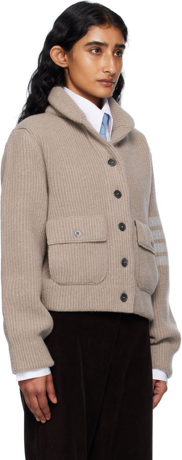 Pleteni pulover Thom Browne Thom Browne Merino Wool 4-Bar Bomber Cardigan Bež | FKJ116A-Y1059, 1