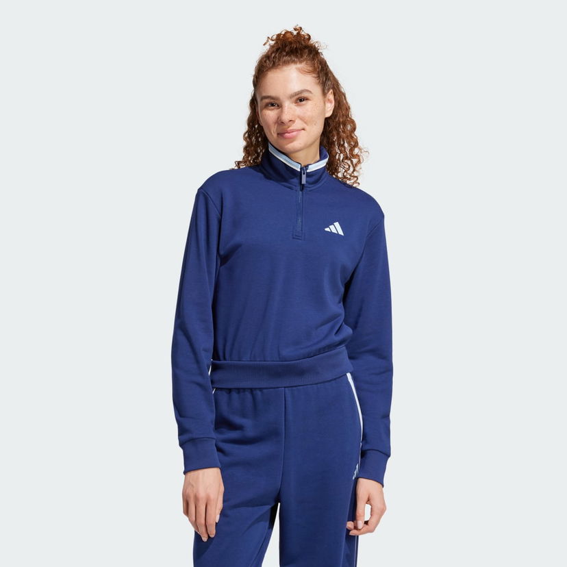 Pulover adidas Performance French Terry Cropped Quarter-Zip Sweatshirt Modra | JG4172