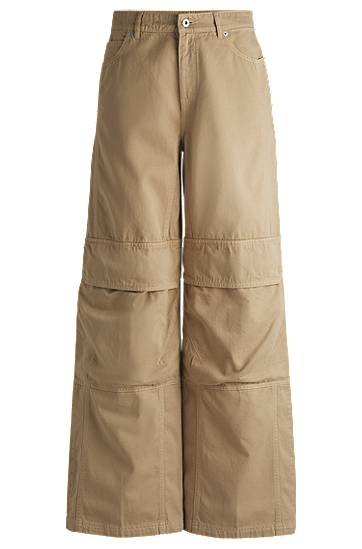 Cargo hlače BOSS Cotton Twill Wide-Leg Cargo Trousers Bež | 50530833