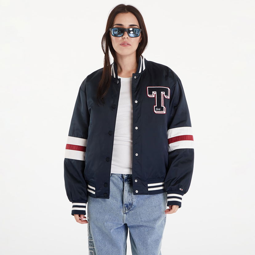 Bomber jakna Tommy Hilfiger Satin Letterman Bomber Jacket Dark Night Navy Mornarica | DW0DW18306 C1G