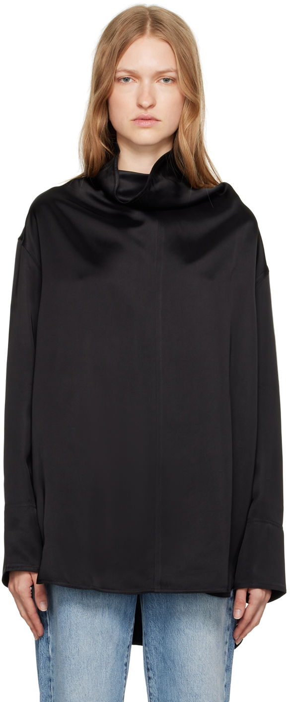 Srajce TOTEME Funnel Neck Satin Blouse Črna | 244-WRT0371-FB0208