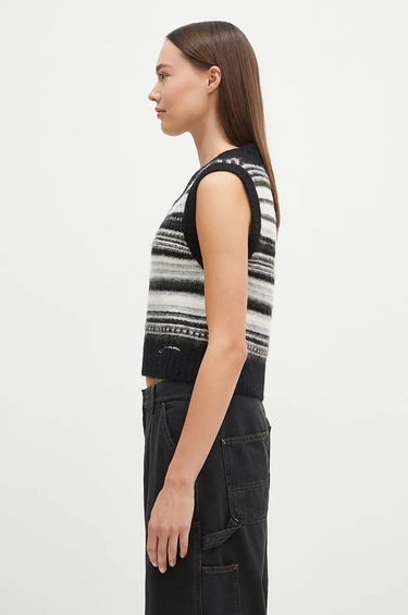 Pleteni pulover GANNI Wool Stripe Vest Črna | K2327, 1