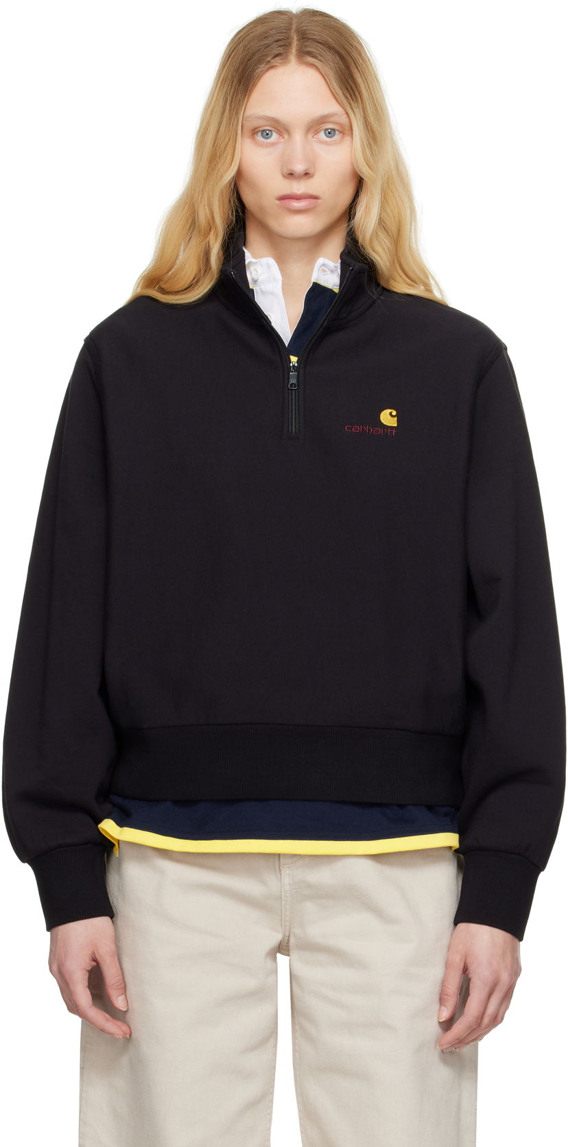 Pleteni pulover Carhartt WIP American Script High Neck Sweatshirt Črna | I033827 89XX