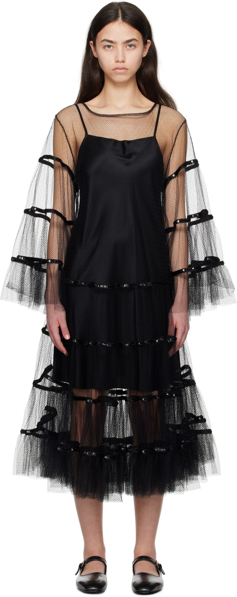 Obleke Bode Bode Swan Midi Dress Črna | WRS25DR030